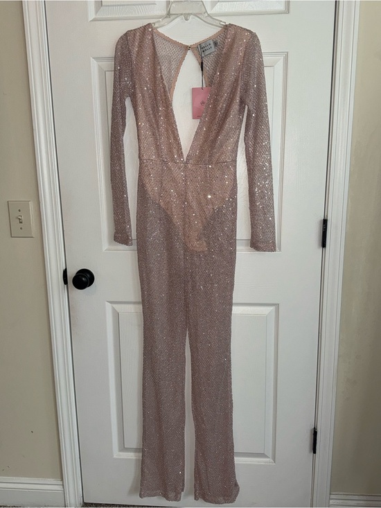 Hello Molly Pants - Hello Molly Rose Blush Sequin Plunge Jumpsuit